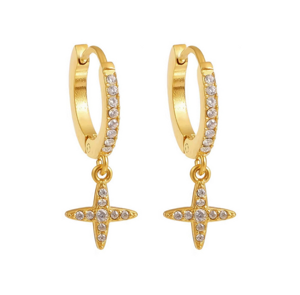 Striker Huggie Earrings - waterproof gold huggie earrings with crystal cross charm - EVER Jewellery Australia