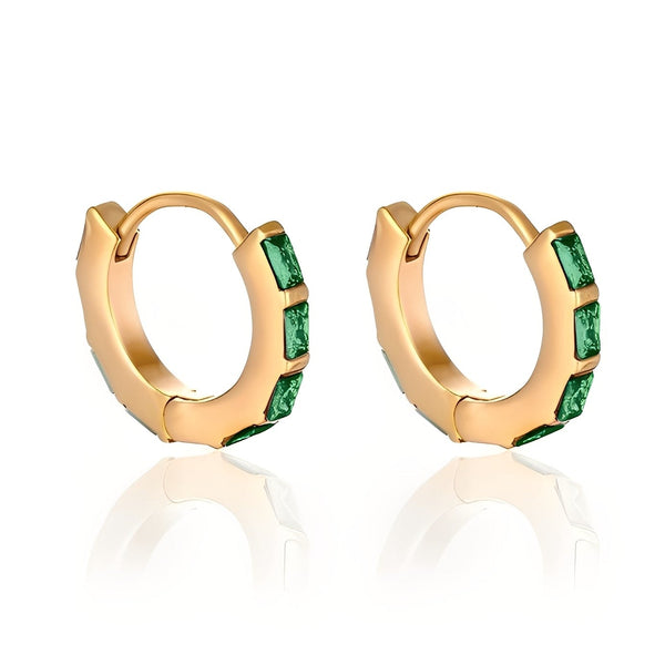 Undefeated Hoop Earrings Emerald - waterproof gold hoops with emerald cubic zirconia - EVER Jewellery Australia