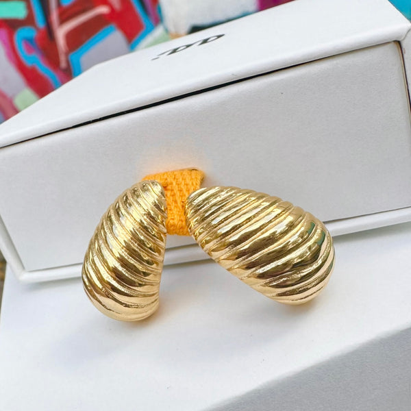 Amplify Gold Drop Earrings flat lay - waterproof anti-tarnish gold teardrop statement earrings Australia - EVER Jewellery