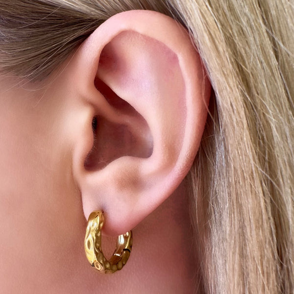 Assist Hoop Earrings on ear - waterproof anti-tarnish twisted gold hoop earrings - EVER Jewellery