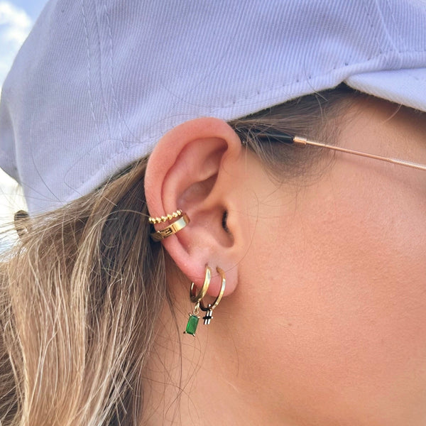 Baseline Hoop Earrings styled - waterproof lightweight gold hoops everyday wear - EVER Jewellery Australia