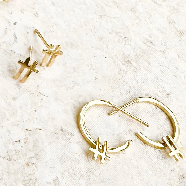 Baseline Hoop & Swish Stud Gold Earrings Bundle - Ever Jewellery 