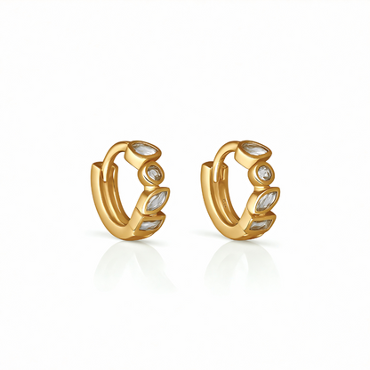 Glory Huggie Earrings – gold close-fit hoops with crystal detailing for everyday wear