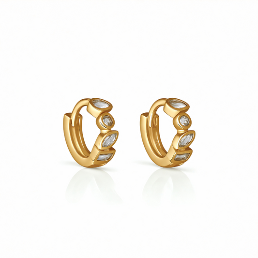 Glory Huggie Earrings – gold close-fit hoops with crystal detailing for everyday wear