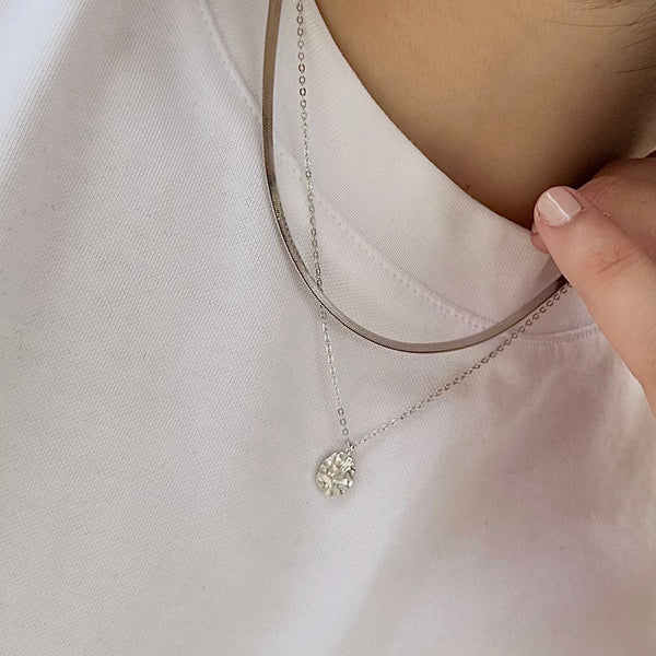 Sidewalk silver necklace layered with Harmony silver pendant — EVER Jewellery Australia