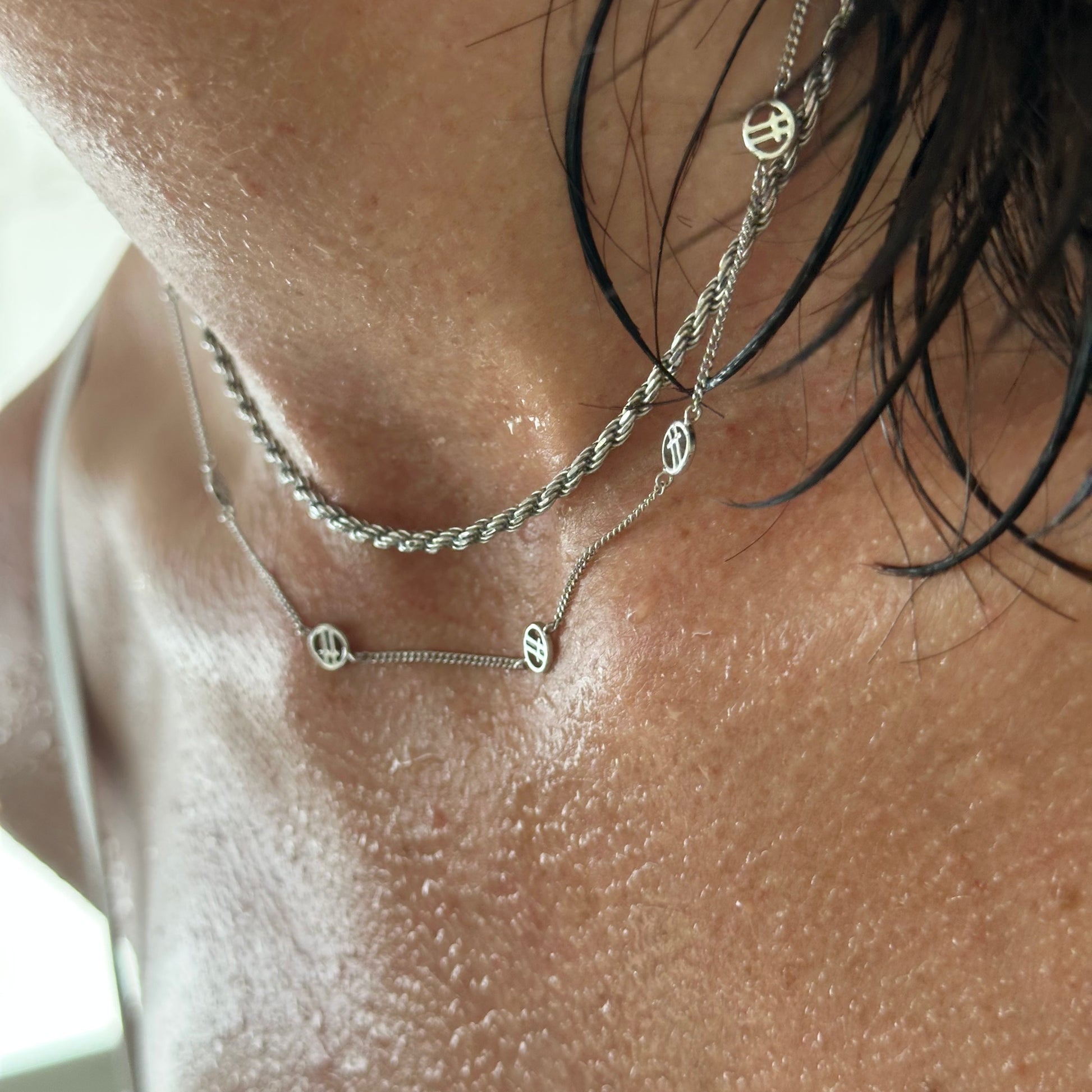 Perform Silver Necklace styled with layered silver chains – sweatproof waterproof jewellery