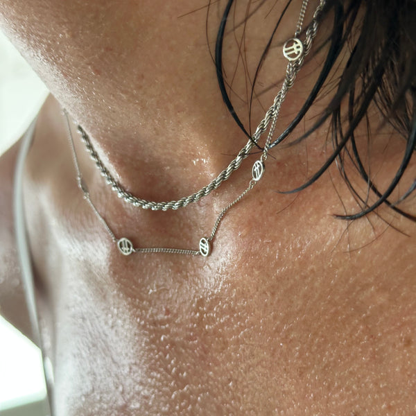 Perform Silver Necklace styled with layered silver chains – sweatproof waterproof jewellery