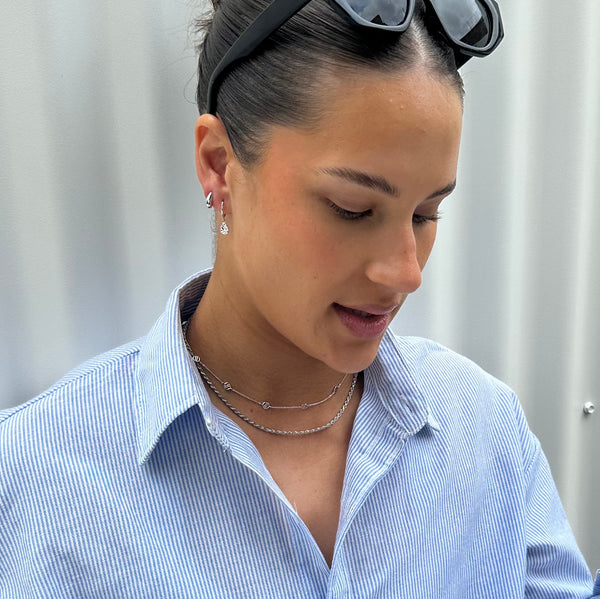 Game Day Silver Necklace styled earrings - waterproof silver choker necklace with icon charms - EVER Jewellery Australia